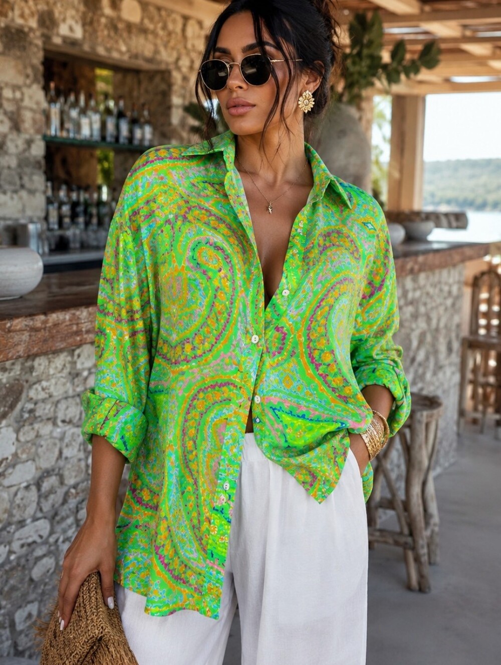 Lauren Ralph Lauren Paisley Button Down Shirt XL Boho Vibrant Multicolor Top